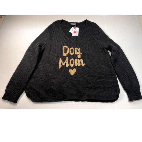 Wooden Ships Sz M/L Dog Mom Sweater Black Cozy Graphic Dog Lover Slouchy NWT - Picture 4 of 12